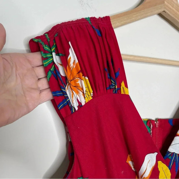 Vintage Y2K Act 1 sz 14 Tropical Floral Sleeveless Midi Fit and Flare Dress - Picture 2 of 13